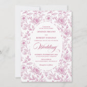 Luxury Dusty Pink Toile Roses Wedding Invitation Kaart (Voorkant)