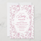 Luxury Dusty Rose Floral Toile Baby Shower Invite Kaart (Voorkant)