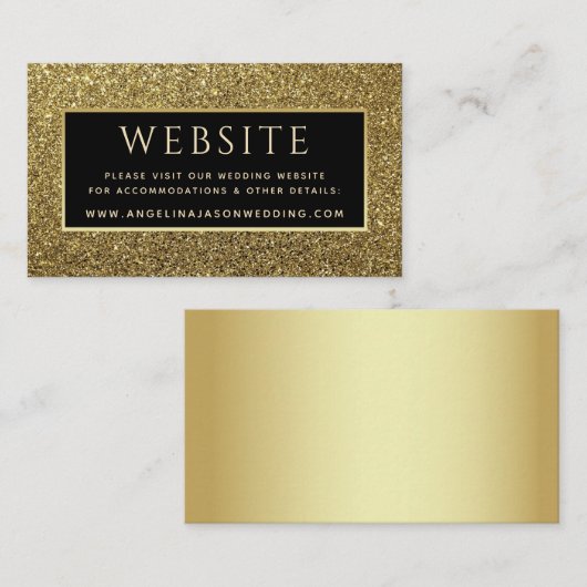Luxury Elegant Black Glitter Gold Wedding Website Informatiekaartje (Voorkant / Achterkant)