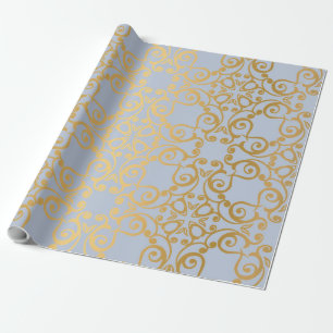 LUXURY ELEGANT BLUE GOLD BIRTHDAG WEDDING WRAP CADEAUPAPIER