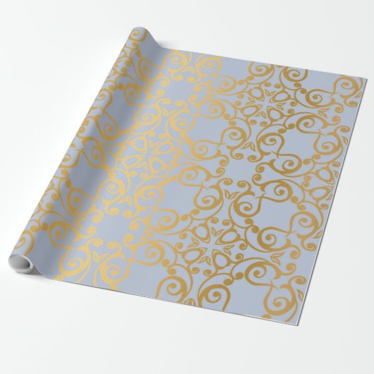 LUXURY ELEGANT BLUE GOLD BIRTHDAG WEDDING WRAP CADEAUPAPIER (Uitgerold)