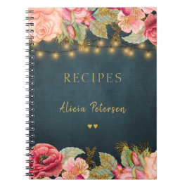 Luxury elegant blush navy gold floral recipe book notitieboek