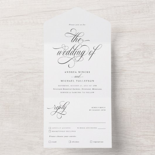 Luxury Elegant Calligraphy Wedding All In One Uitnodiging (Binnen)