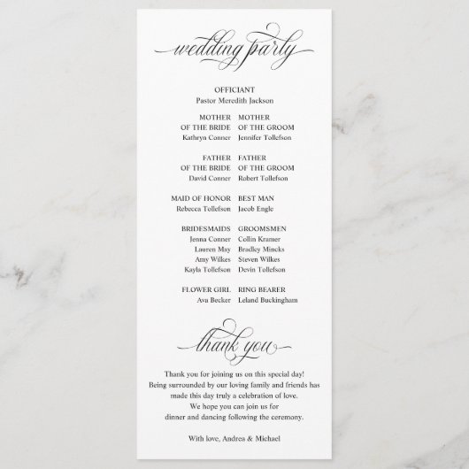 Luxury Elegant Calligraphy Wedding Programme Programmakaart (Achterkant)