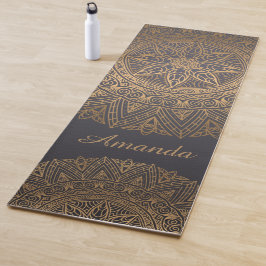 Luxury Elegant Gold Black Mandala Ontwerpnaam Yogamat
