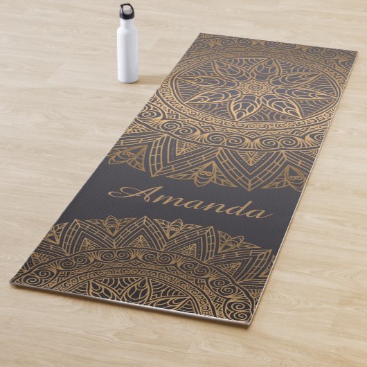 Luxury Elegant Gold Black Mandala Ontwerpnaam Yogamat (In situ)