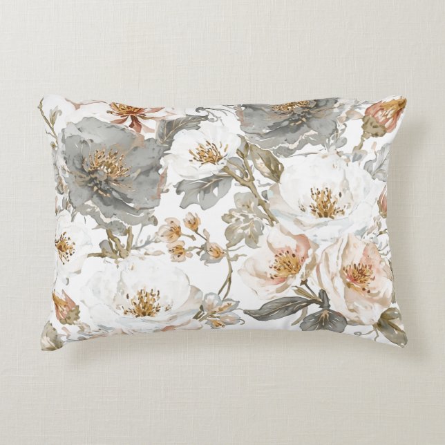 Luxury, Elegant, Gold Grey Flowers Pattern  Accent Kussen (Voorkant)