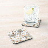 Luxury, Elegant, Gold Grey Flowers Pattern  Bier Onderzetter (Rechterzijde)