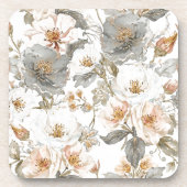 Luxury, Elegant, Gold Grey Flowers Pattern  Bier Onderzetter (Voorkant)