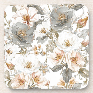 Luxury, Elegant, Gold Grey Flowers Pattern  Bier Onderzetter