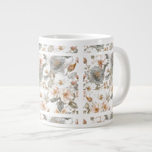 Luxury, Elegant, Gold Grey Flowers Pattern Grote Koffiekop (Voorkant rechts)