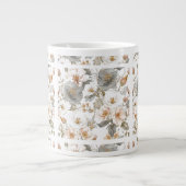 Luxury, Elegant, Gold Grey Flowers Pattern Grote Koffiekop (Voorkant)