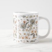 Luxury, Elegant, Gold Grey Flowers Pattern  Grote Koffiekop (Rechts)
