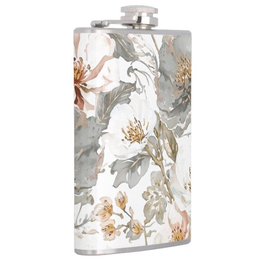 Luxury, Elegant, Gold Grey Flowers Pattern Heupfles (Rechts)