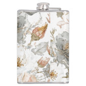 Luxury, Elegant, Gold Grey Flowers Pattern Heupfles (Achterkant)