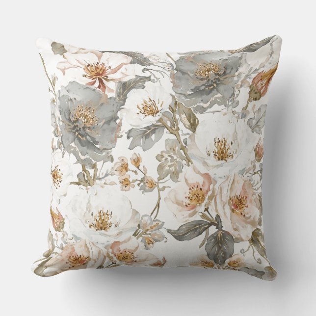 Luxury, Elegant, Gold Grey Flowers Pattern  Kussen (Voorkant)