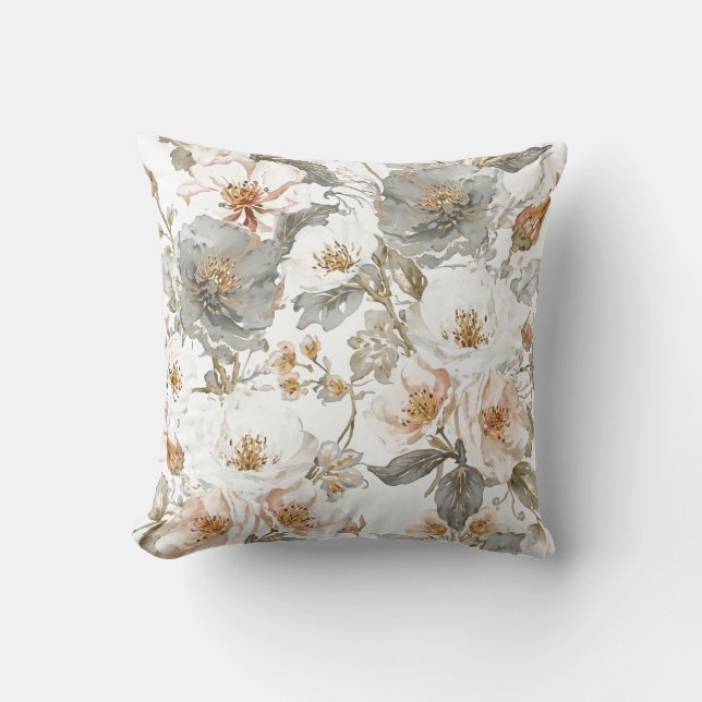 Luxury, Elegant, Gold Grey Flowers Pattern  Kussen (Voorkant)