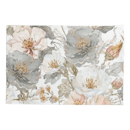 Luxury, Elegant, Gold Grey Flowers Pattern  Kussensloop (Achterkant)