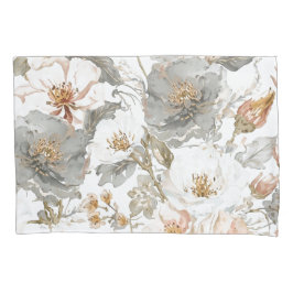 Luxury, Elegant, Gold Grey Flowers Pattern  Kussensloop