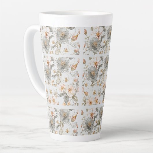 Luxury, Elegant, Gold Grey Flowers Pattern Latte Mok (Linkerhoek)