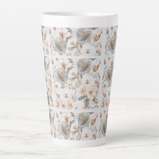 Luxury, Elegant, Gold Grey Flowers Pattern  Latte Mok (Voorkant)