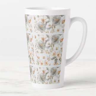 Luxury, Elegant, Gold Grey Flowers Pattern  Latte Mok