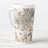Luxury, Elegant, Gold Grey Flowers Pattern  Latte Mok (Linkerhoek)