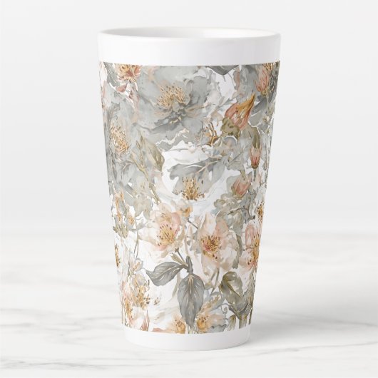 Luxury, Elegant, Gold Grey Flowers Pattern  Latte Mok (Voorkant)