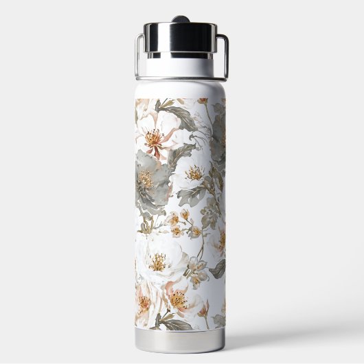 Luxury, Elegant, Gold Grey Flowers Pattern Waterfles (Achterkant)