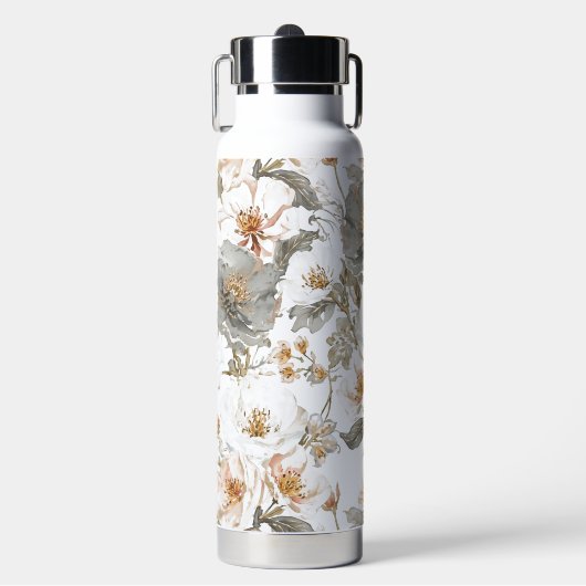 Luxury, Elegant, Gold Grey Flowers Pattern Waterfles (Voorkant)