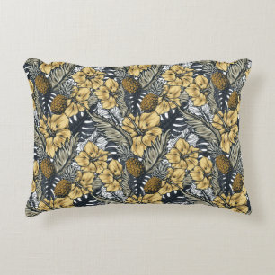 Luxury Elegant Gold N' Black Tropical Flowers Accent Kussen