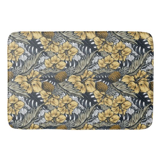 Luxury Elegant Gold N' Black Tropical Flowers Badmat (Voorkant)