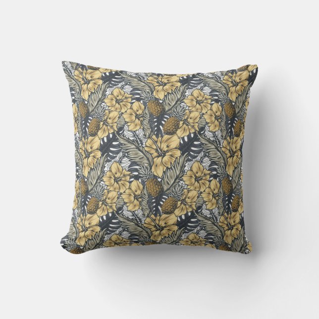 Luxury Elegant Gold N' Black Tropical Flowers Buitenkussen (Voorkant)