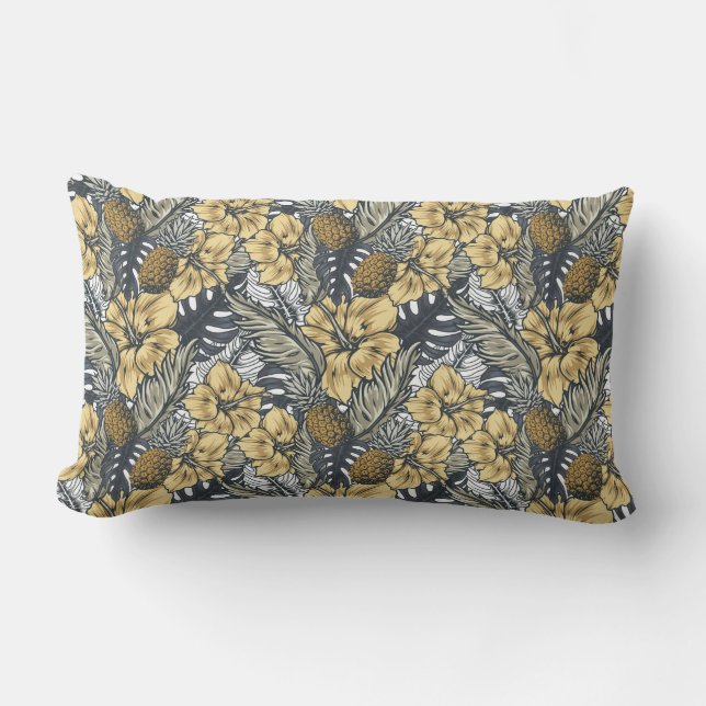 Luxury Elegant Gold N' Black Tropical Flowers Buitenkussen (Voorkant)