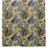 Luxury Elegant Gold N' Black Tropical Flowers Douchegordijn (Voorkant)