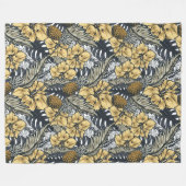 Luxury Elegant Gold N' Black Tropical Flowers Fleece Deken (Voorkant (Horizontaal))