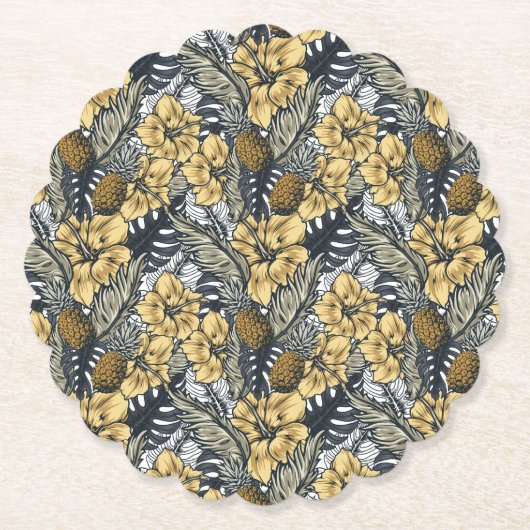 Luxury Elegant Gold N' Black Tropical Flowers Kartonnen Onderzetters (Voorkant)