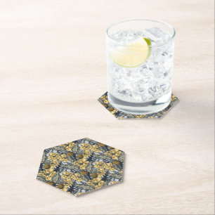Luxury Elegant Gold N' Black Tropical Flowers Kartonnen Onderzetters