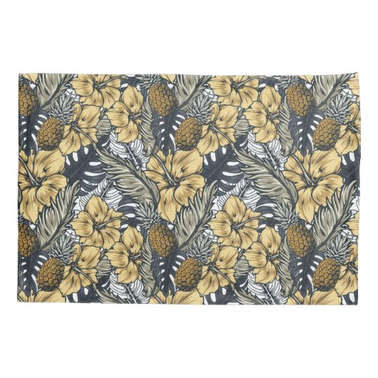 Luxury Elegant Gold N' Black Tropical Flowers Kussensloop (Achterkant)