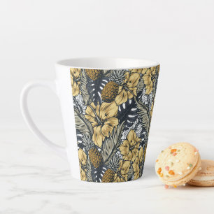 Luxury Elegant Gold N' Black Tropical Flowers Latte Mok