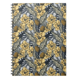 Luxury Elegant Gold N' Black Tropical Flowers Notitieboek