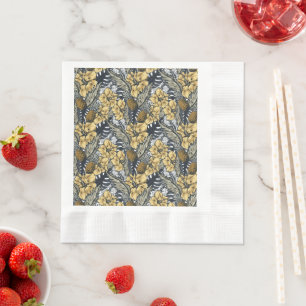 Luxury Elegant Gold N' Black Tropical Flowers Servet