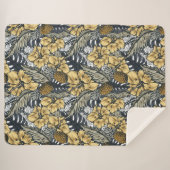 Luxury Elegant Gold N' Black Tropical Flowers Sherpa Deken (Voorkant (horizontaal))