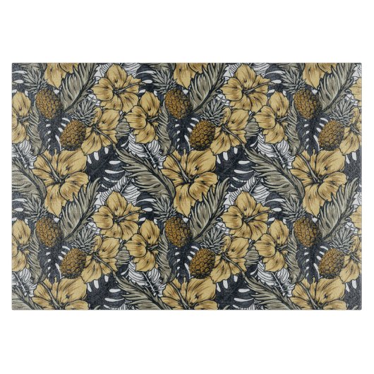 Luxury Elegant Gold N' Black Tropical Flowers Snijplank (Voorkant)