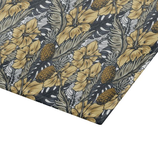 Luxury Elegant Gold N' Black Tropical Flowers Snijplank (Hoek)