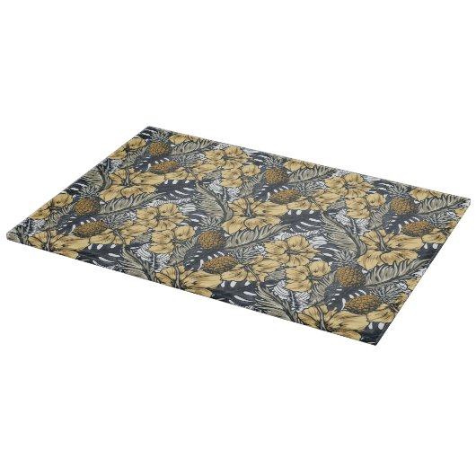 Luxury Elegant Gold N' Black Tropical Flowers Snijplank (Hoek)