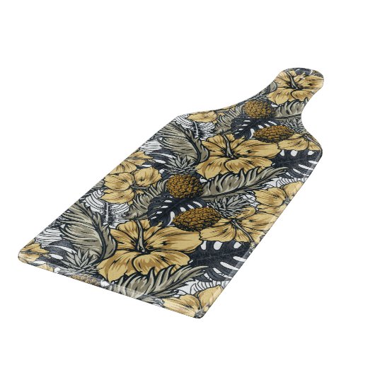 Luxury Elegant Gold N' Black Tropical Flowers Snijplank (Hoek)