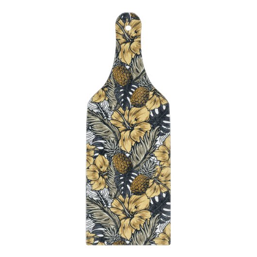 Luxury Elegant Gold N' Black Tropical Flowers Snijplank (Voorkant)