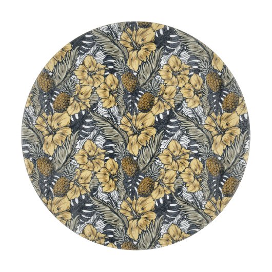 Luxury Elegant Gold N' Black Tropical Flowers Snijplank (Voorkant)