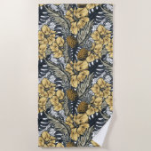 Luxury Elegant Gold N' Black Tropical Flowers Strandlaken (Voorkant)